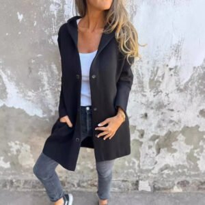 Casual Hooded Single-Breasted Cardigan Fashion Loose Solid Color Jacket Spring And Autumn Women'S Clothing