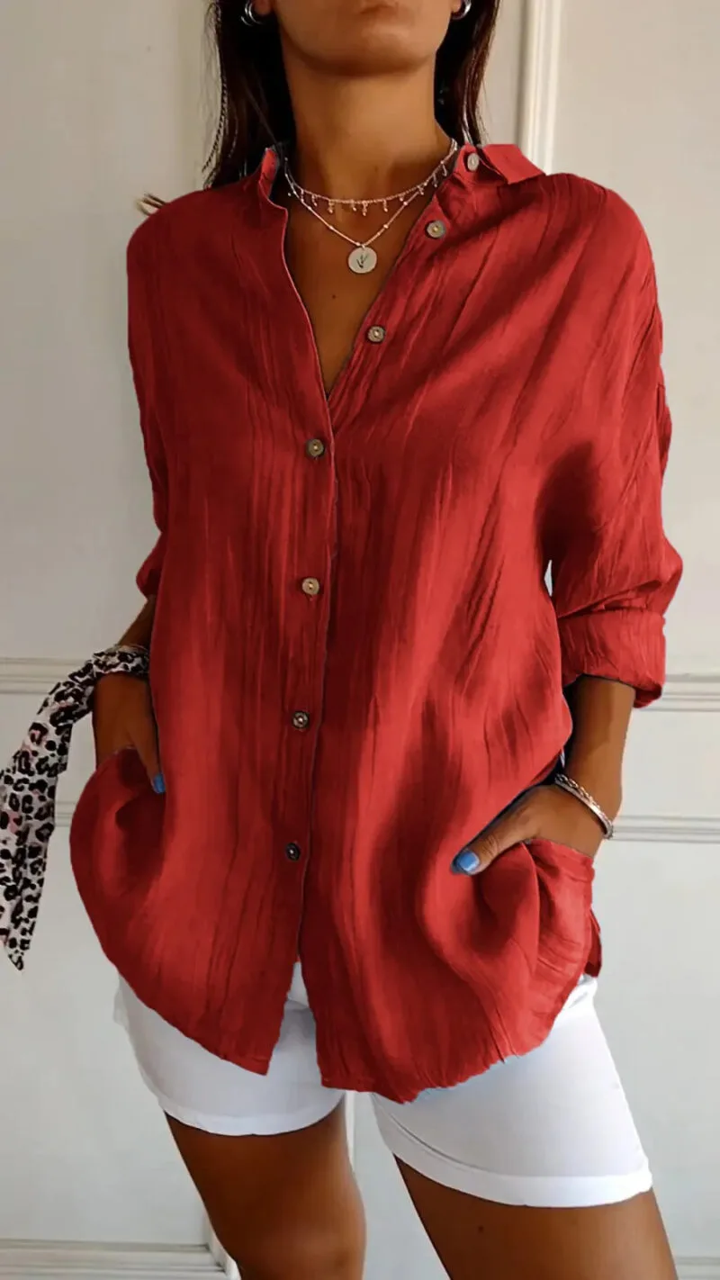 Elegant Pleated Long Sleeve Shirt For Timeless Everyday Fashion