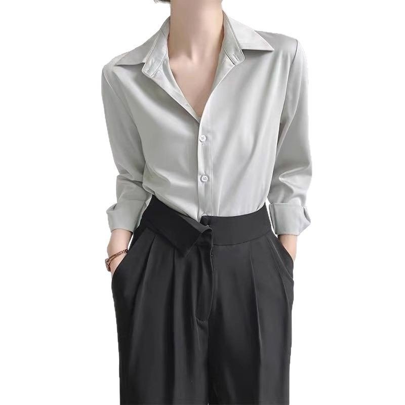 Women'S High-Grade Green Satin Shirt
