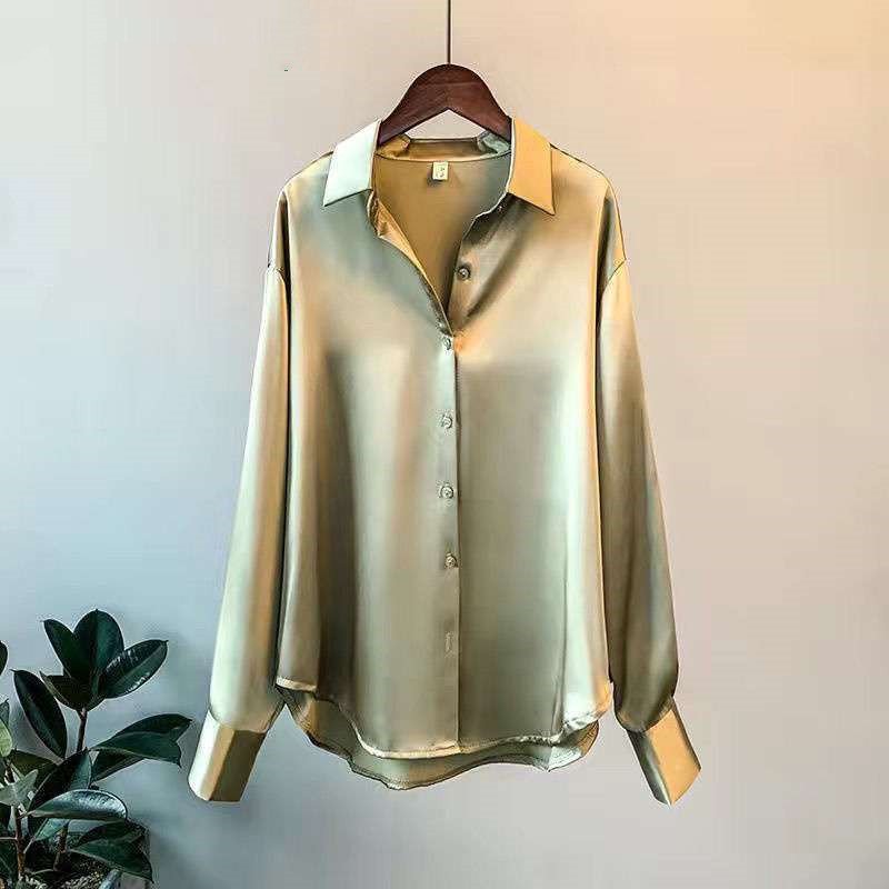 Women'S Long-Sleeved Satin Shirt