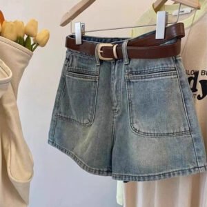 High Waist Denim Shorts For Women, Loose Design, Niche Retro Wide-Leg A-Line Thin Hot Pants