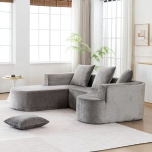 Modular Sectional Sofa With L-Shape Chaise,Cloud Sectional Modern Sleeper Couch With Deep Seat,Sponge Compression Sofas No Assembly Required   Grey-Corduroy Fabric