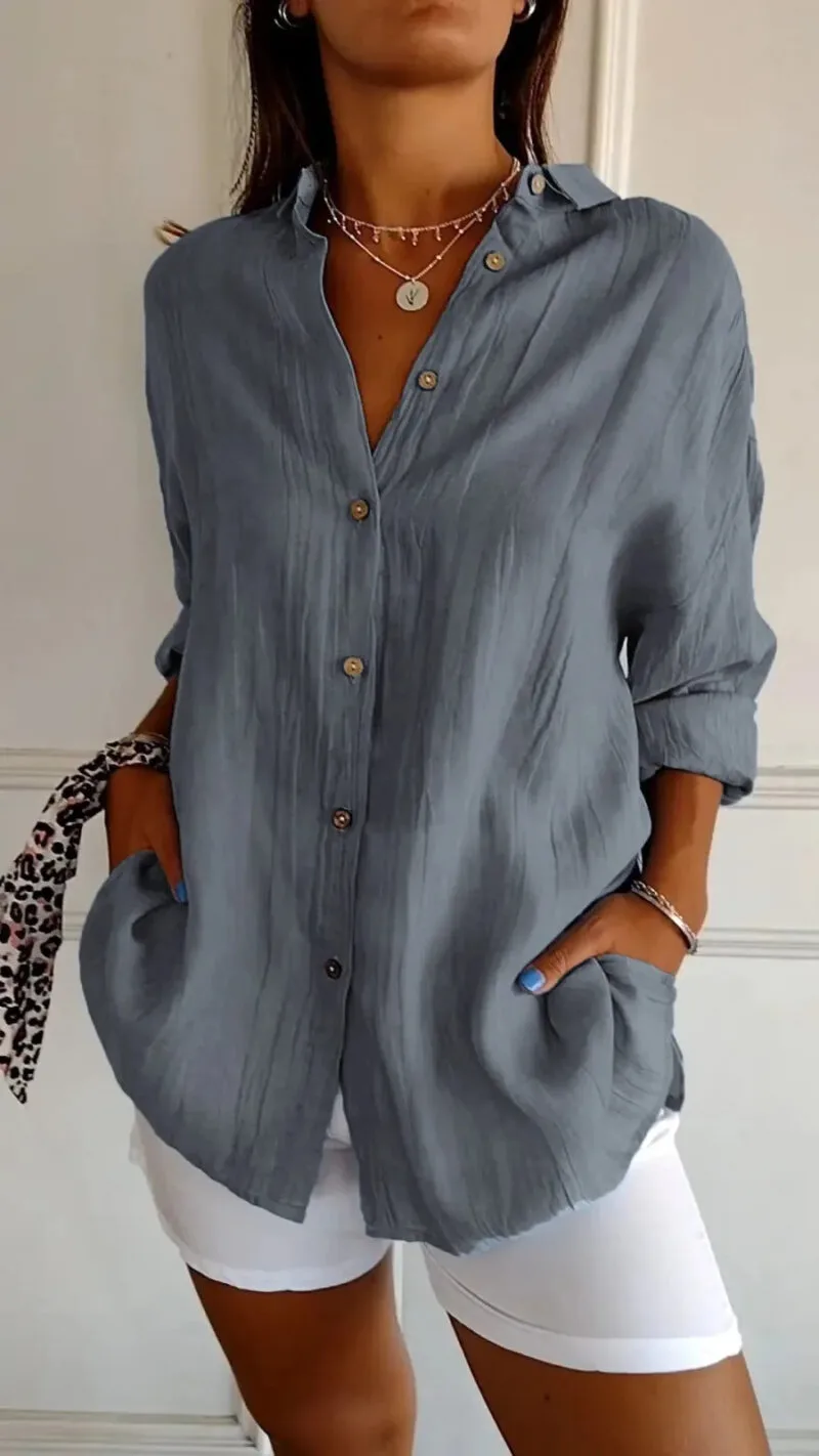 Elegant Pleated Long Sleeve Shirt For Timeless Everyday Fashion