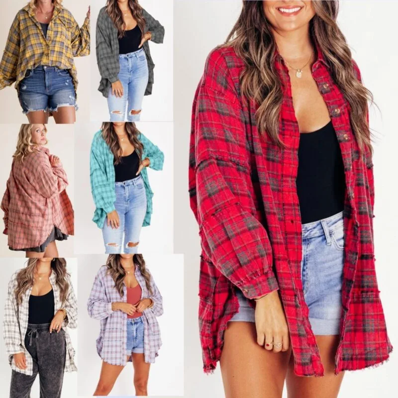 Stylish Tassel Plaid Shirt Coat