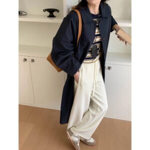 Simple Temperament Lapel Loose Long Trench Coat