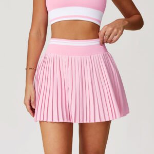 Half-Length Contrast Color Pleated Skirt High Waist A- Line Sports Skirt
