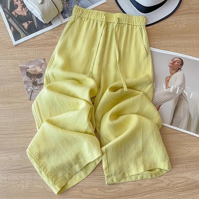 3C67D0Eb-558F-4289-Bf2C-Bfd23E46De93.Jpg High Waist Drape Linen Cropped Straight Pants