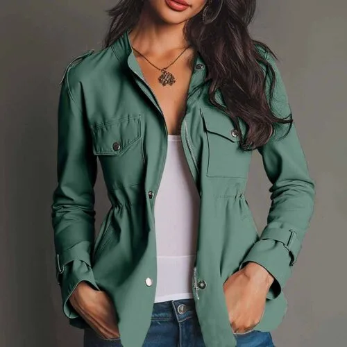 Long Sleeve Waist-Tight Jacket Pocket Windbreaker Coat Women'S Clothing