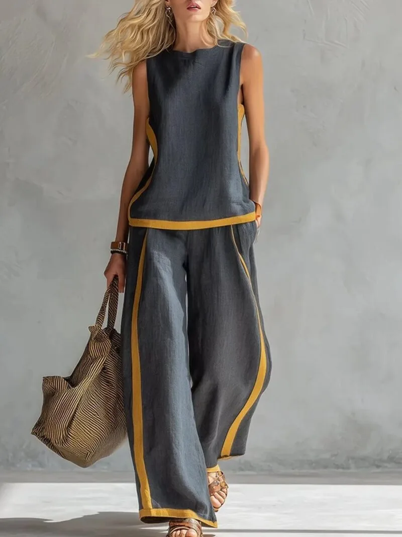 3F575854-Fa26-437F-B8D2-0B8Eabf74E3C.jpg Women'S Sleeveless Vest And Wide Leg Pants Set