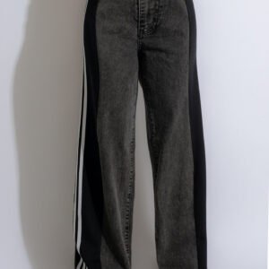 40656D6F-826A-4Fca-926E-29702F9B14F9.Jpg 2024 Fashion Casual High Waist Elastic Straight Leg Trousers Three Stripe Patchwork Denim Wide Leg Pants Streetwear