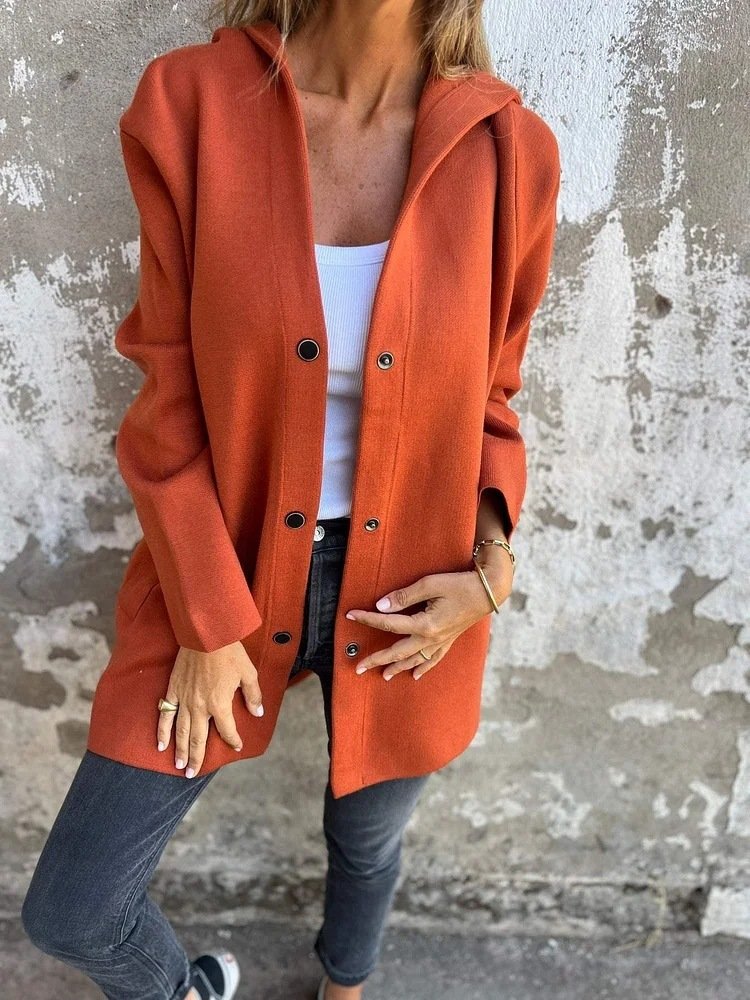 Casual Hooded Single-Breasted Cardigan Fashion Loose Solid Color Jacket Spring And Autumn Women'S Clothing