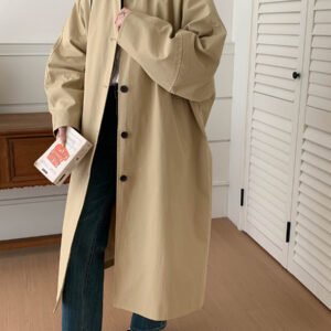 Simple Temperament Lapel Loose Long Trench Coat