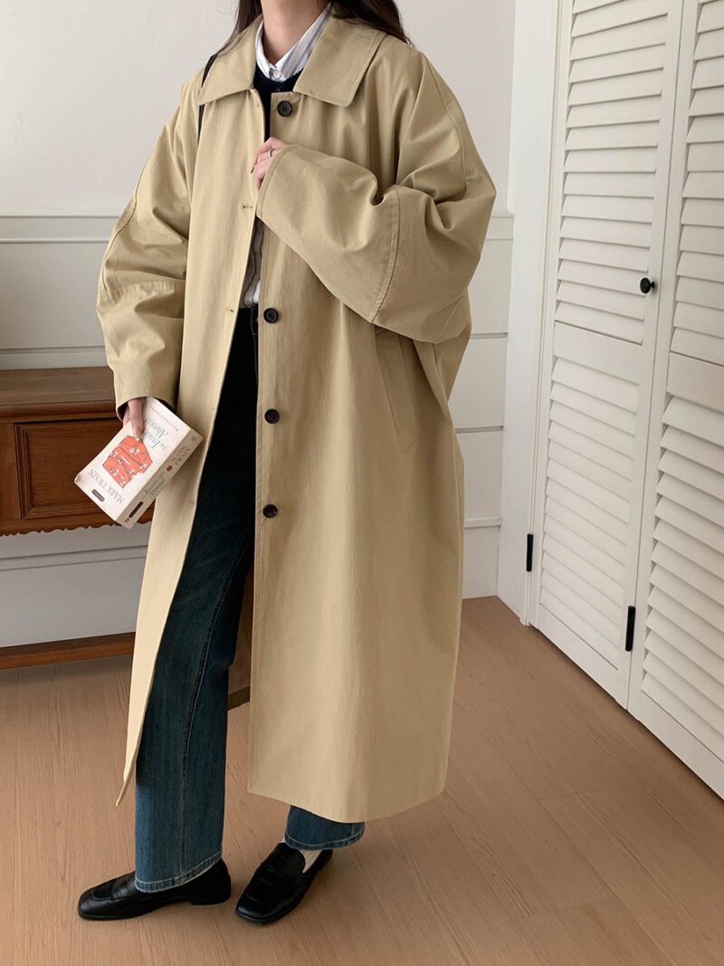 Simple Temperament Lapel Loose Long Trench Coat