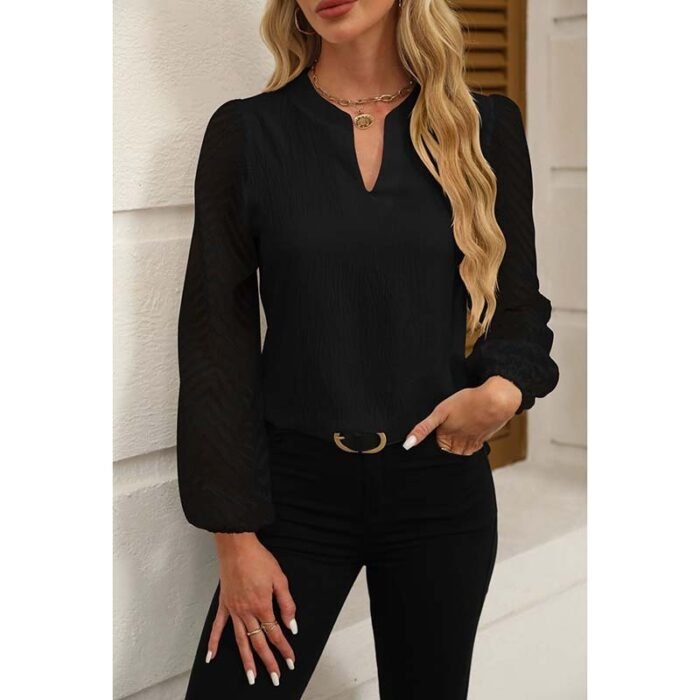 Womens Casual Lace Long Sleeve Chiffon Shirts Dressy Casual V Neck Blouses Business Work Tops - Image 4