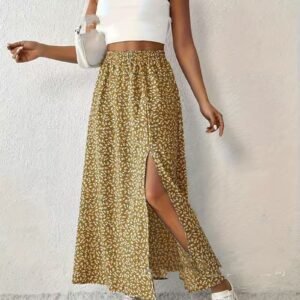 Women'S Fashionable With Side-Slit Printed Skirt