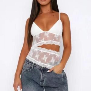 Ultimate Lace Stitched Backless V-Neck Bralette – Elegant Sling Top For Women