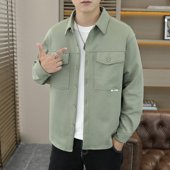 Twill Knitted Lapel Shirt Jacket Coat - Image 2