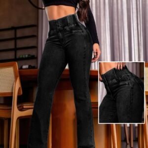 Sexy Elegant New Fashion Casual Female Trouser Bottom Back Shirred Button Front High Waist Jeans