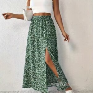 Women'S Fashionable With Side-Slit Printed Skirt