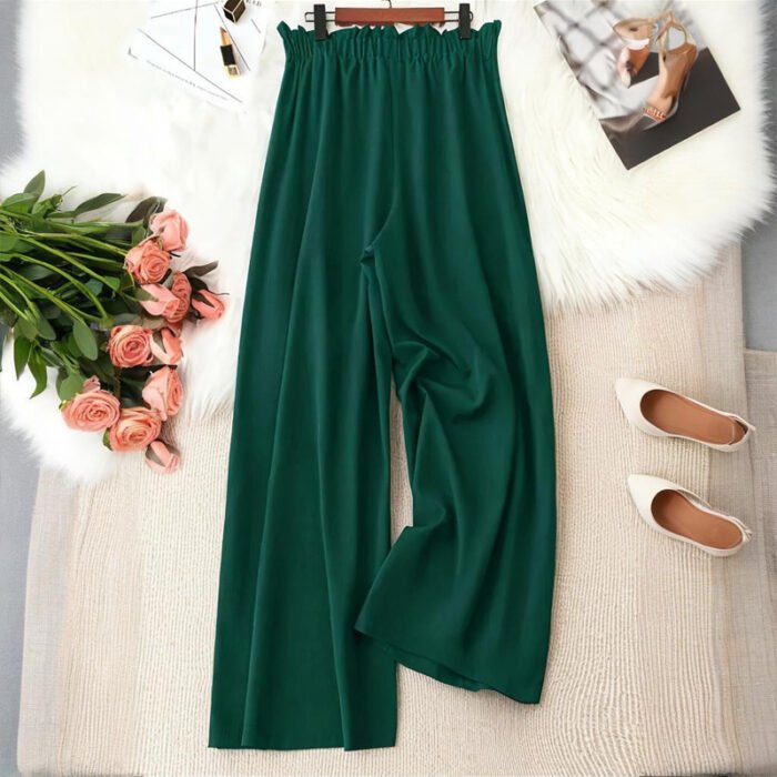 Plus Size Women's Solid Color Wide Leg Pants With Elastic Drawstring Waist - Flowy Casual For Spring&Summer - Image 10