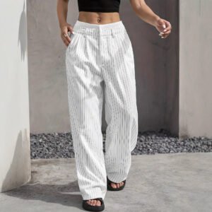 50209556-08Cc-4263-A217-Bff4C11695Ca.jpg Stripe Printed Trousers Fashion High Waist Straight Leg Pants With Pocket Zipper Casual Suit Pants For Women