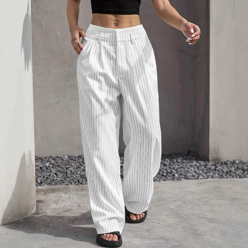 50209556-08Cc-4263-A217-Bff4C11695Ca.jpg Stripe Printed Trousers Fashion High Waist Straight Leg Pants With Pocket Zipper Casual Suit Pants For Women