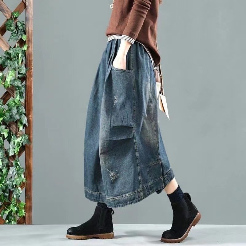 50A6E946-Cab8-4D73-8Dd2-7Dd3E29Ff3Bd.jpg Vintage Denim Skirt Women'S Elegant Long Dress Loose Skirt Women'S