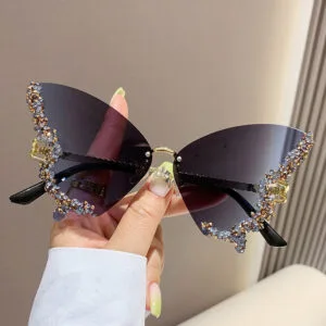Diamond Butterfly Sunglasses – Premium Luxury Y2K Oversized Rimless Shades