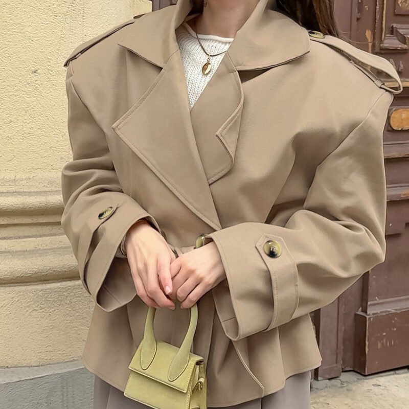 Trendy Casual Lace Up Waist-Tight Mid-Length Khaki Trench Coat For Women