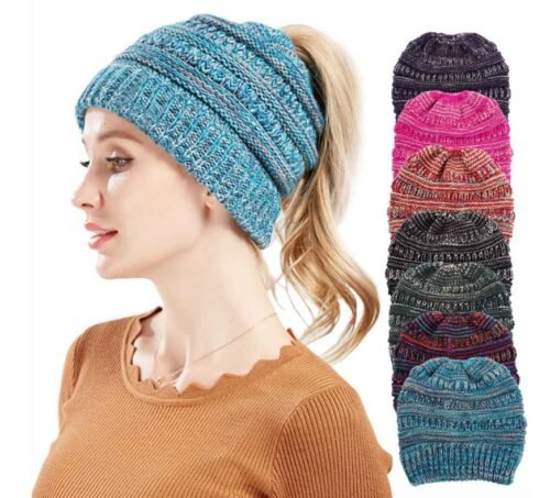 5322899407644.jpg Mixed Color Knitted Wool Hat Ladies Non-labeled Ponytail Hat