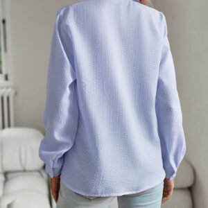 Striped Long Sleeve Shirt Fashion Ruffle Design Button Up Tops Casual Office Blouse Elegant Commuting Women'S Clothing