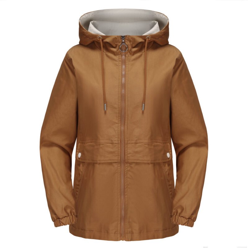 New Hooded Solid Color Trench Coat For Women