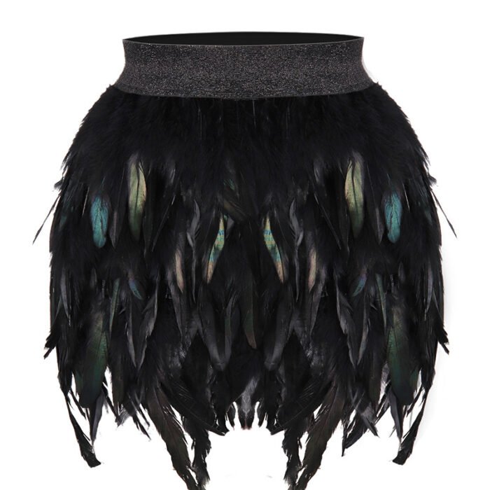 Women's Unique Faux Feather Asymmetrical Mini Skirt - Gothic Party Dance Skirt For Summer Events - Image 9