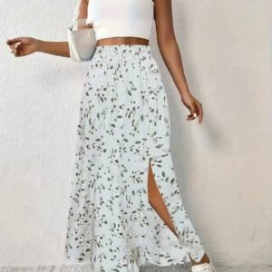 Women'S Fashionable With Side-Slit Printed Skirt