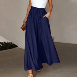 Women'S Fashion Wide Leg Elastic Waistband Wide Leg High Waist Long Dress Pants