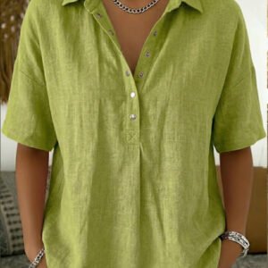 Summer Short-Sleeved Shirt Button Pullover Top Fashion Casual Women'S Clothing