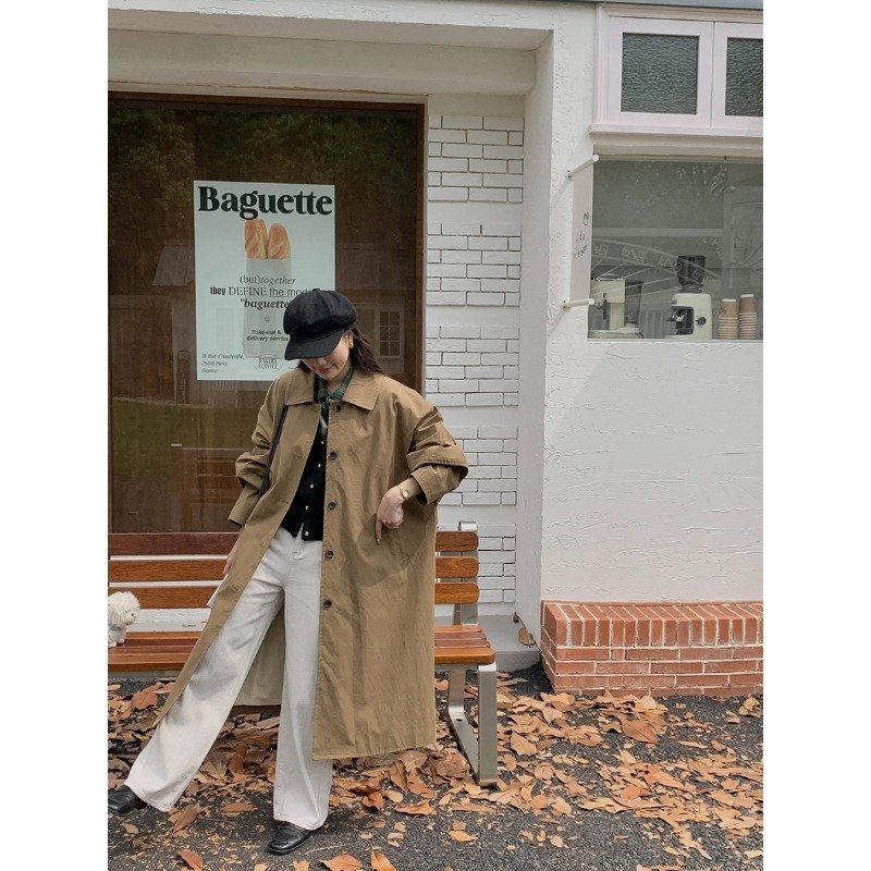 Simple Temperament Lapel Loose Long Trench Coat