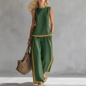 Women'S Sleeveless Vest And Wide Leg Pants Set Women'S Sleeveless Vest And Wide Leg Pants Set