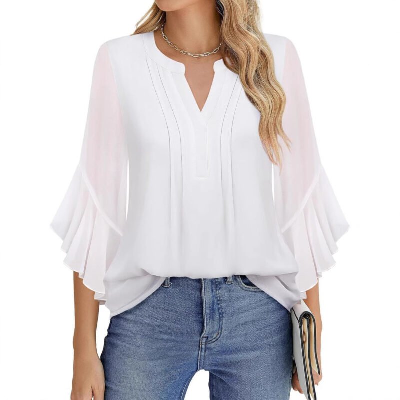 Lotus Leaf 34 Sleeve Top Solid Color Fashion