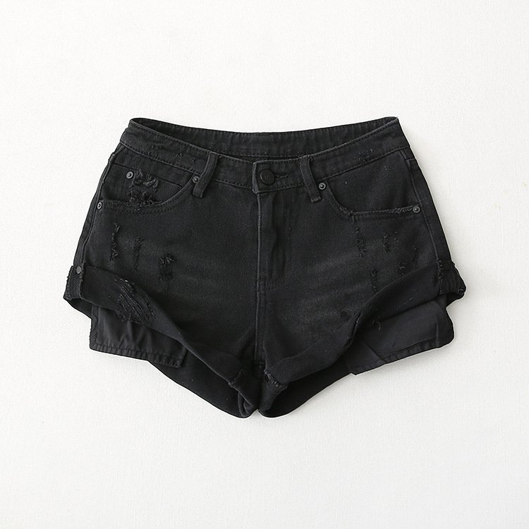 Flanging Low Waist One Button Casual Denim Shorts