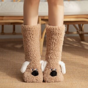 Cute Cartoon Dog Floor Socks Winter Warm Non-Slip Plush Socks For Women