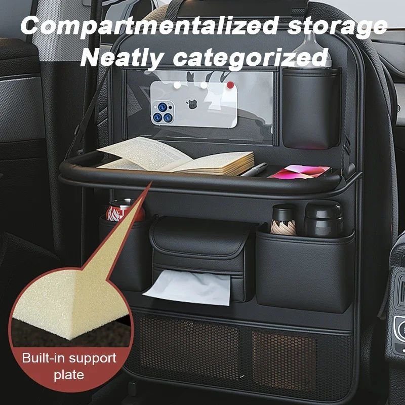 62Ffb005-B20D-40Aa-9Ddd-0Faeb8571Ead.jpeg Car Seat Storage Bag Auto Back Seat Back Organizer With Foldable Table Tray Pu Leather Tablet Holder Tissue Box Car Accessories