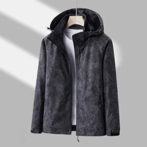 Printed Hooded Windbreaker Unisex Fashion Solid Color Zip-Up Jacket Waterproof Windproof Outwear For Women Men Clothing