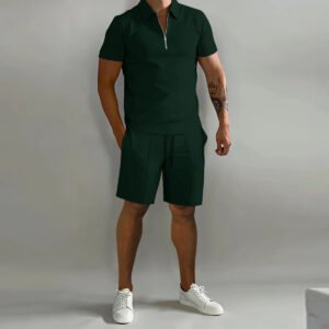 Men'S Shorts Suits Summer Short-Sleeved Polo Shirts And Drawstring Short Pants Fashion Set