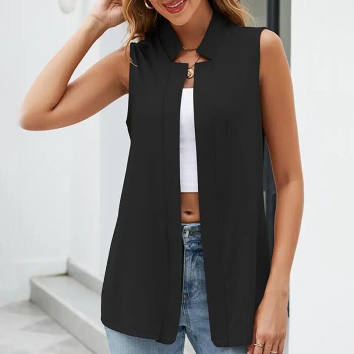Women's Elegant Solid Sleeveless Vest Cardigan - Stand Collar Summer Outerwear - Image 5