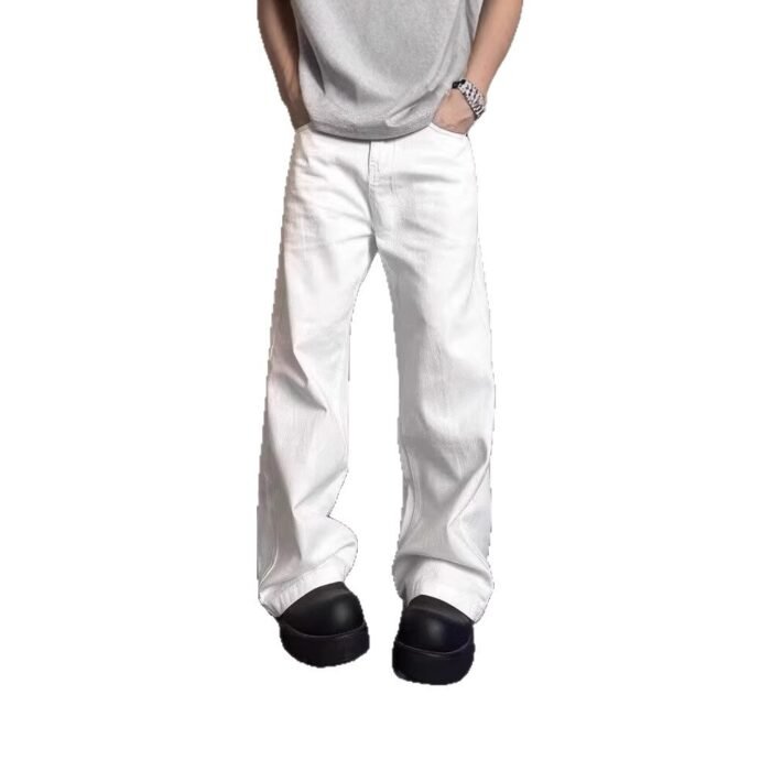 High-grade Loose Straight Wide Leg American High Street White Jeans Men - Image 3