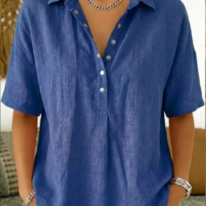 Summer Short-Sleeved Shirt Button Pullover Top Fashion Casual Women'S Clothing