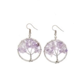 Natural Crystal Crushed Stone Tree Wishing Tree Earrings Crystal Tree Earrings Jewelry