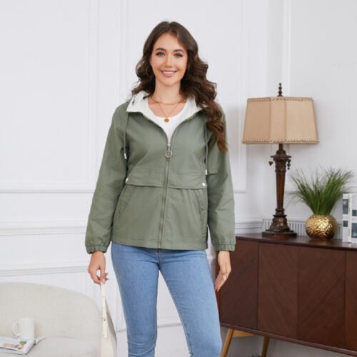 New Hooded Solid Color Trench Coat For Women