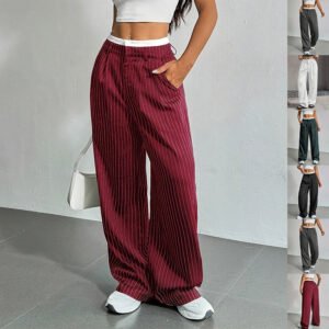 74885634-E744-4E64-A830-67454A6F8D43.Jpg Stripe Printed Trousers Fashion High Waist Straight Leg Pants With Pocket Zipper Casual Suit Pants For Women